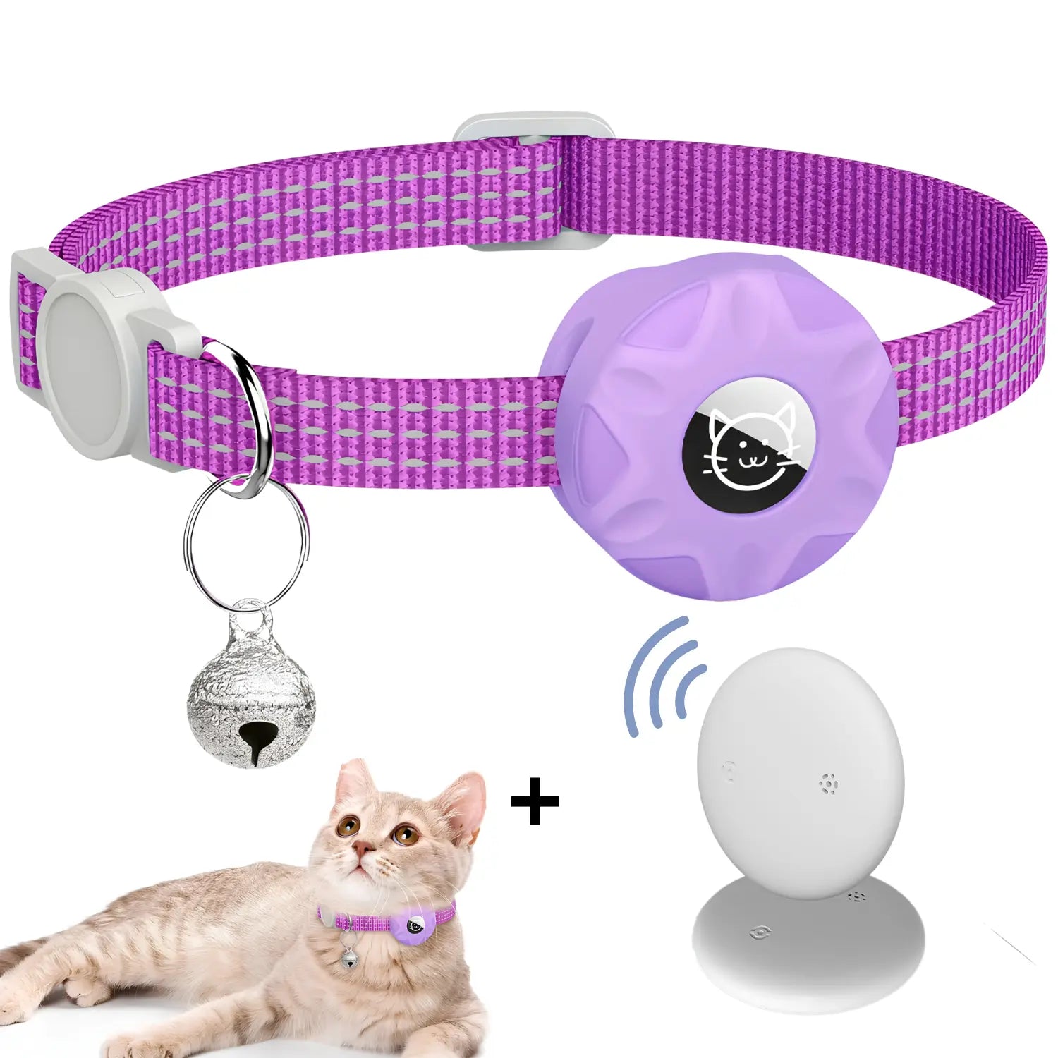 Coleira Rastreadora para Gatos + Air tag Roxo - Rastreador em Tempo Real